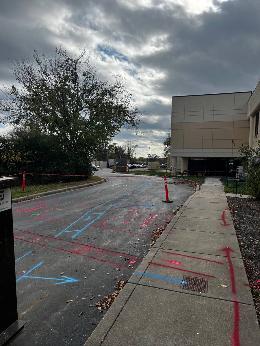 Underground utility locating chalk markings - Downtown Nashville